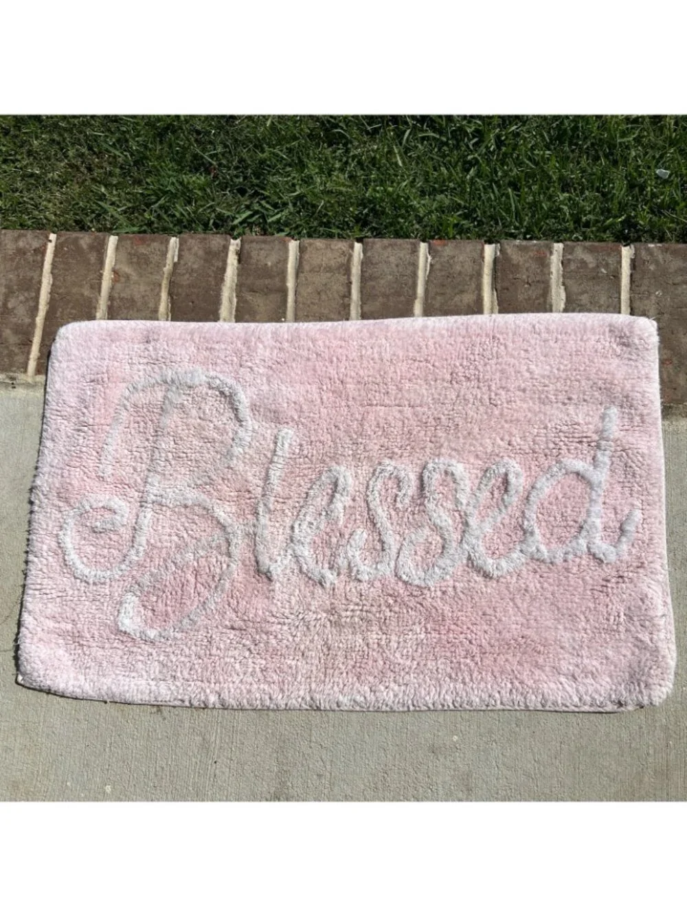 Chenille Rug Bath Mat Pink & White “Blessed” 29 X 18” Cottage Core